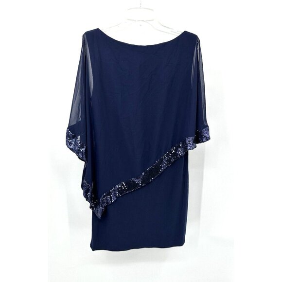 XSCAPE dress capelet sequins formal party evening cocktail sheer navy blue 12 - Picture 7 of 9